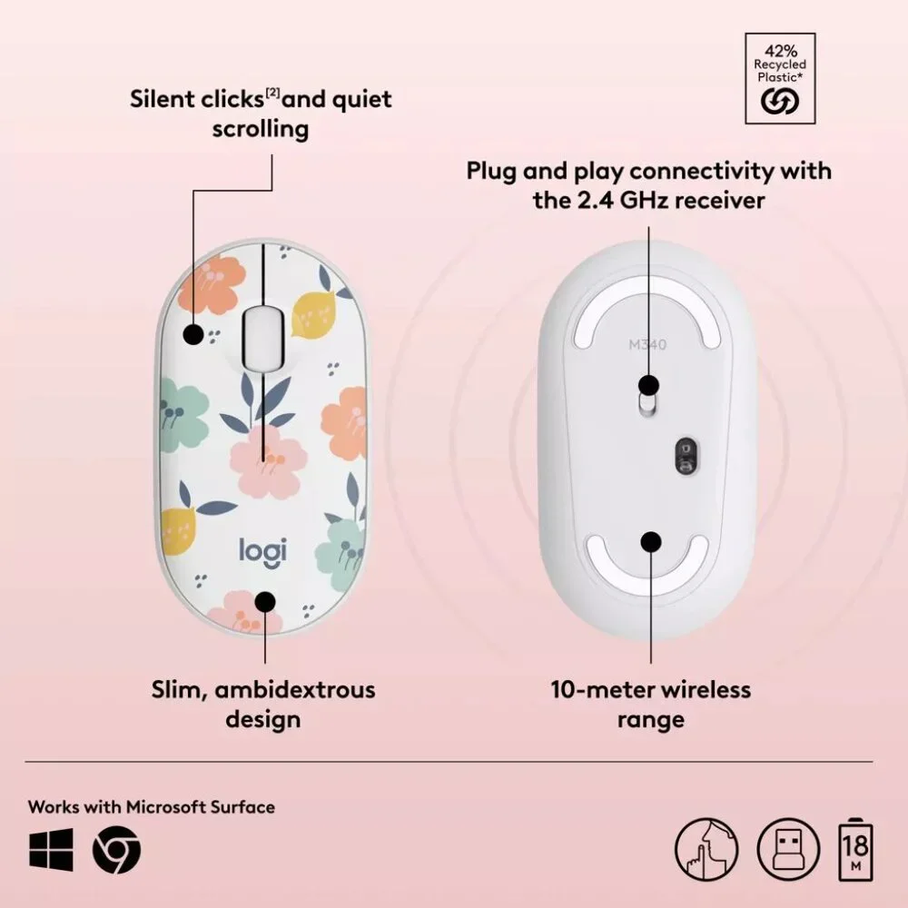 Logitech M340 Wireless Mouse - Floral Bouquet